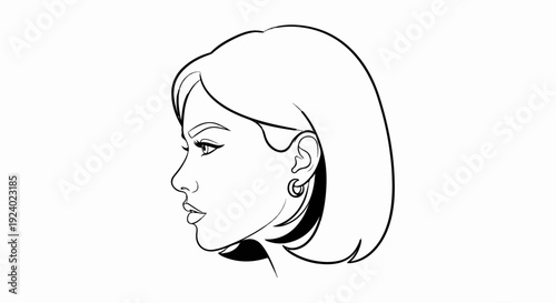 Stylized line drawing of a woman's profile, elegant hairstyle and earring