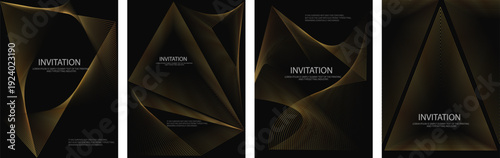 Golden Luxury invitation card background, Premium geometric triangle figures gold frame typography design. Elegant Template for advertising, gala card, grand opening, party invitation, layout big set.