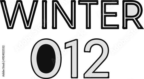 Text overlayed on white background Winter and number 012