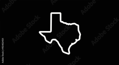 White outline of Texas state map on a solid black background