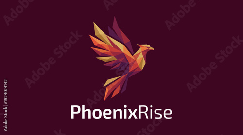 An eye-catching logo portraying a phoenix rising, bursting with vibrant colors and geometric style, embodying themes of rebirth, resilience, and energetic transformation.