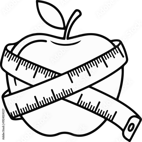 Stylized outline of an apple with a measuring tape wrapped around it