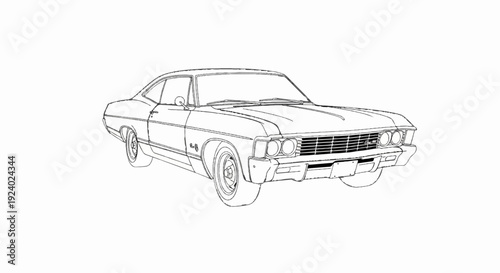 Stylized sketch of a classic coupe automobile on a white background