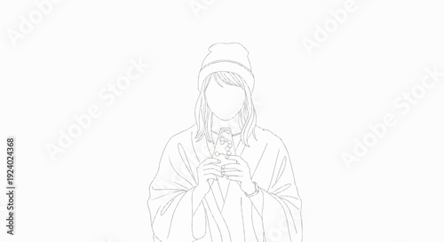 Stylized line drawing of a person holding a bottle with a bobble hat