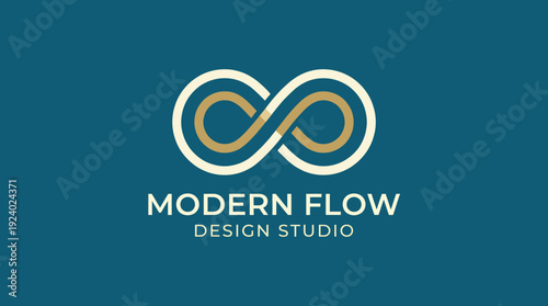 An elegant and modern logo design representing the concept of flow, featuring an infinity symbol that signifies continuity and creativity in design work for a studio.