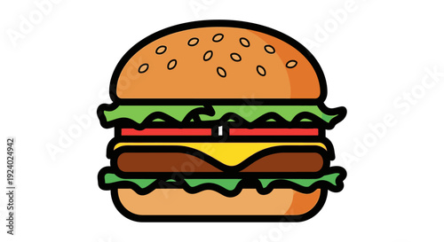 Delicious illustration of a classic burger with fresh ingredients and toasted bun