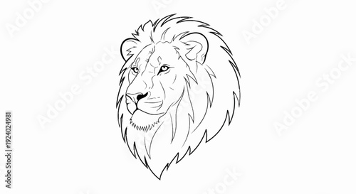 Stylized line drawing of a majestic lion's head and mane
