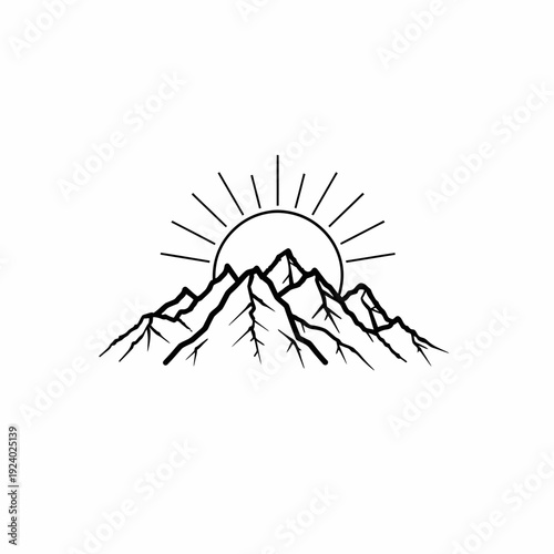 Mountain range silhouette with rising sun illustration for various uses