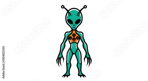 Cartoon alien character illustration with antennae on white background