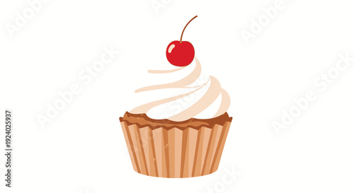 Delicious cupcake with cherry on top isolated on white background