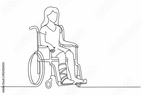 Continuous line drawing of a woman seated in a wheelchair
