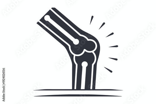 A black simple icon shows painful joints around the knee with light rays