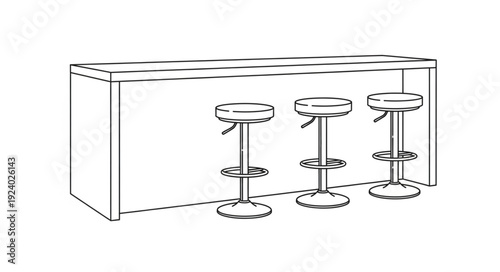Modern Bar Counter with Three Stools Illustration.