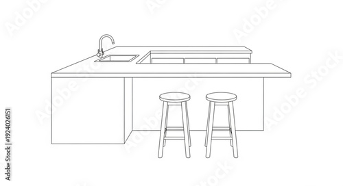 Minimalist illustration of a bar counter with two stools.