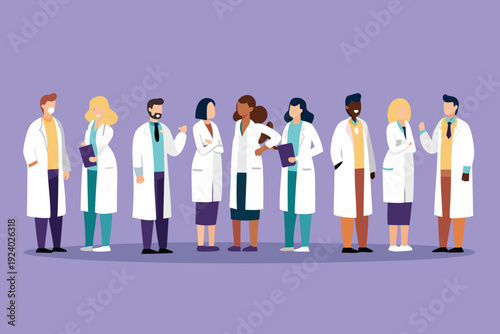 Diverse group of healthcare professionals standing in a row smiling