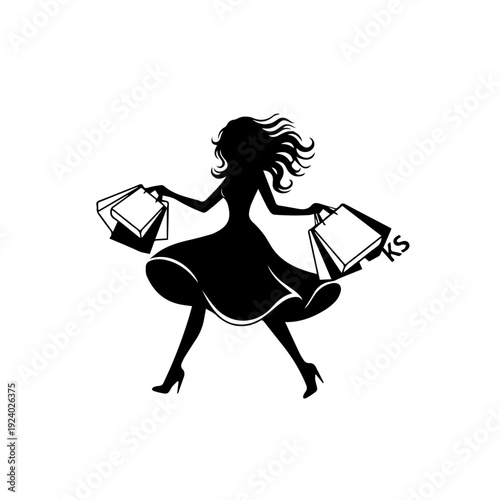 Untitled-1Glamorous Shopping Woman Silhouette Black and White Fashion Illustration