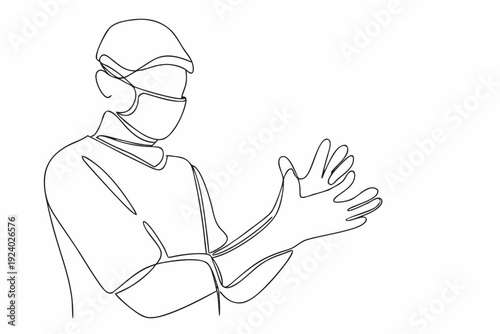 Line drawing of a person wearing a mask and clapping hands