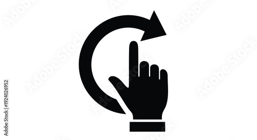 Hand icon with finger pointing and circular arrow indicating interaction gesture and navigation on a white background