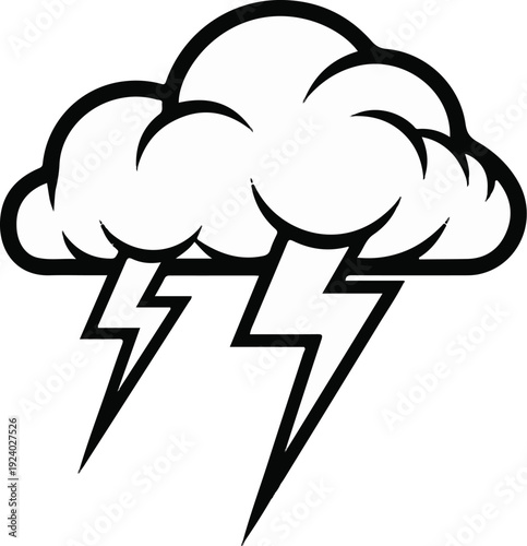 Stylized storm cloud with lightning bolts striking downwards