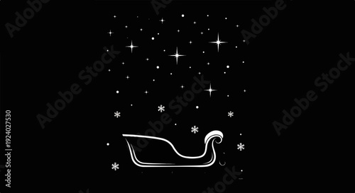 Stylized sleigh under a starry, snowy night sky