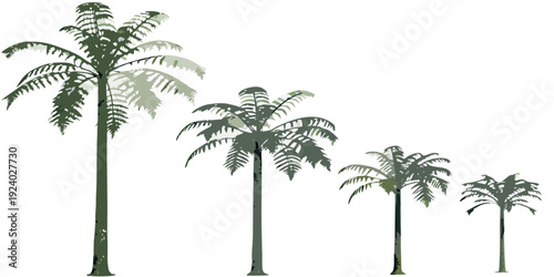 A series of stylized palm trees diminishing in size
