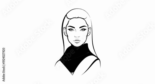 Stylized portrait of a young woman with long hair and dark clothing