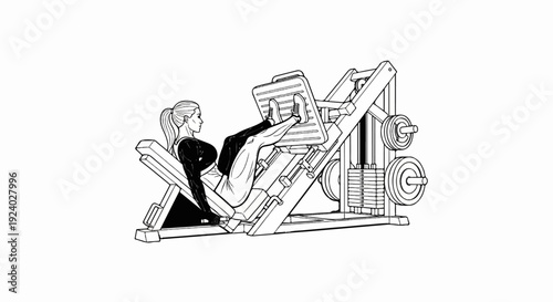 Woman exercises on a weight machine, performing a leg press