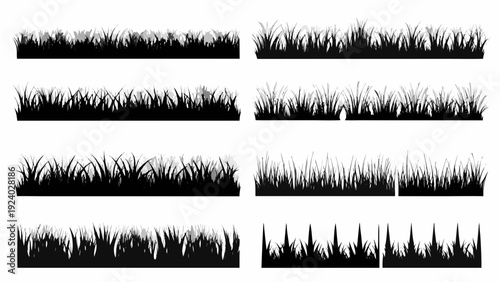 Black silhouettes of varying grass and foliage arrangements