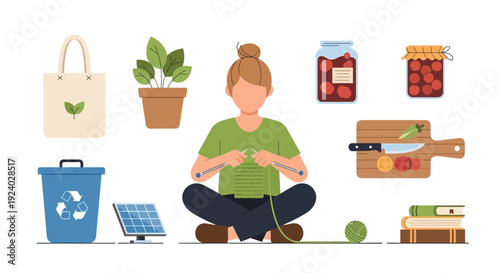 Sustainable Living & Hobbies: Bionic Woman Knitting with Eco-Friendly Elements & Future Tech