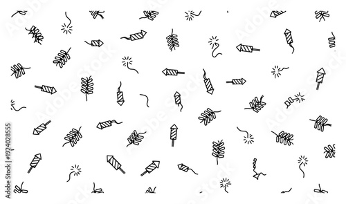 Pattern of festive firework icons including rockets and firecrackers for celebration designs