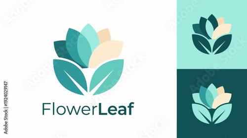 The image presents a stylized flower logo with soft hues, symbolizing beauty, growth, and nature, ideal for brands in wellness or floral design industries.