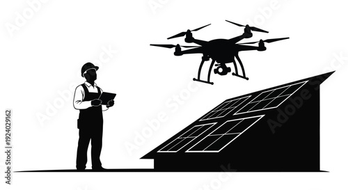Drone Operator Solar Panel Silhouette