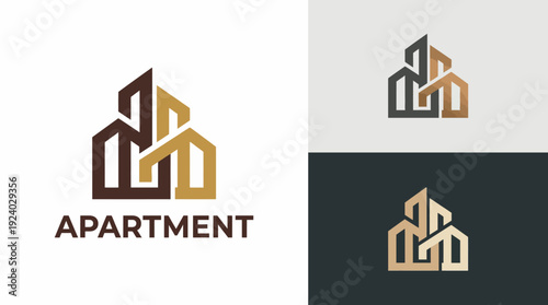 The logo depicts a modern apartment structure, symbolizing luxury living and contemporary architecture, perfect for real estate agencies or property management.