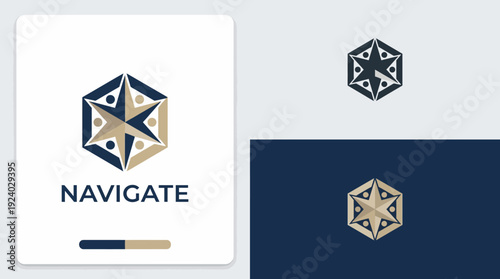 This logo embodies navigation and direction with a star motif encircled by geometric elements, representing guidance and leadership in a visually appealing design style.