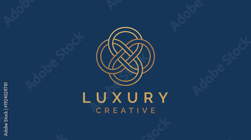 Luxury Creative logo features intertwined lines, symbolizing sophistication and unity, showcasing a modern design intended for high-end creative services and branding.