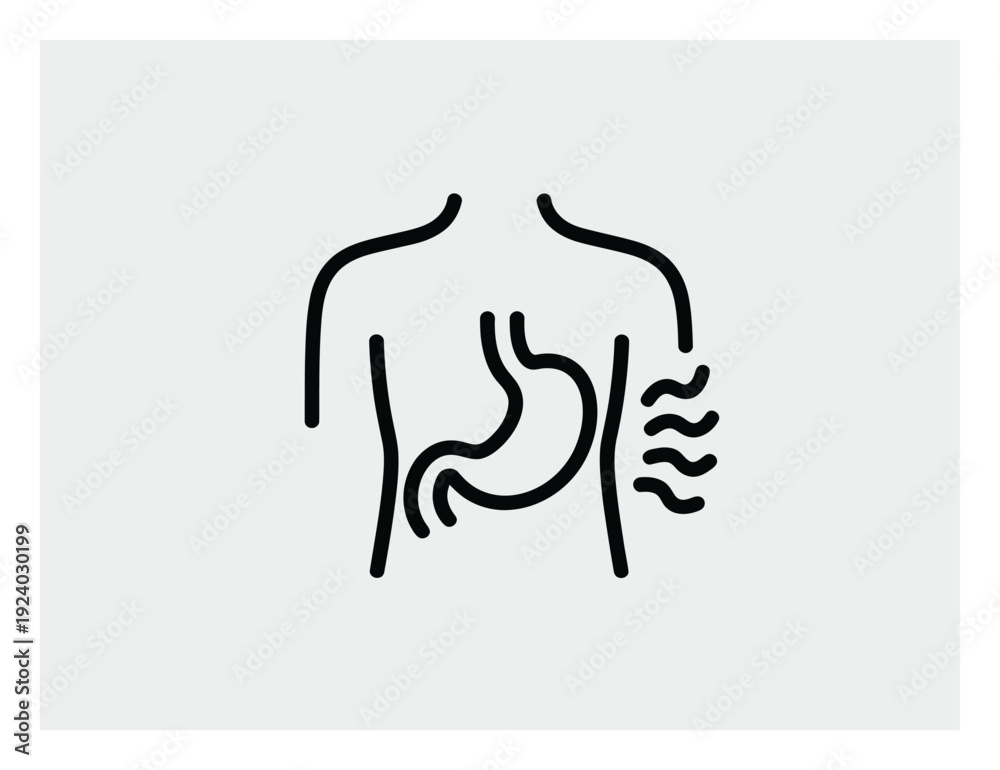 Obraz premium Stomach Pain Simple Line Art Vector Illustration