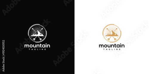 Mountain Peak Logo with Crossed Arrows - Vintage Outdoor Adventure Badge Design.