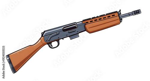 assault, gun, rifle, weapon, firearm, cartoon, illustration, isolated, white, military, army, combat, tactical, shooter, battle, defense, war, ammo, magazine, barrel, trigger, stock, sight, modern, au