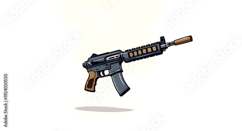 assault, gun, rifle, weapon, firearm, cartoon, illustration, isolated, white, military, army, combat, tactical, shooter, battle, defense, war, ammo, magazine, barrel, trigger, stock, sight, modern, au