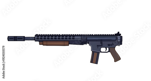 firearm, rifle, assault, gun, weapon, cartoon, illustration, isolated, white, military, combat, army, tactical, shooter, battle, defense, war, ammo, magazine, barrel, trigger, stock, sight, modern, au