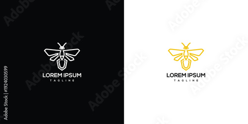 Modern Bee Logo Design. Minimalist Honeybee Line Art Icon. Geometric Animal Brand Symbol.