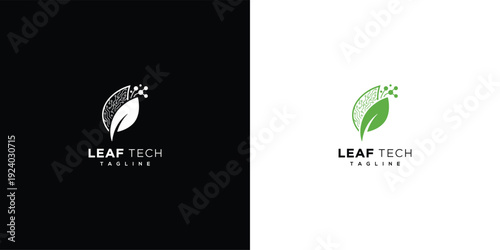 Green Tech Leaf Digital Logo - Sustainable Nature Technology Brand Icon.