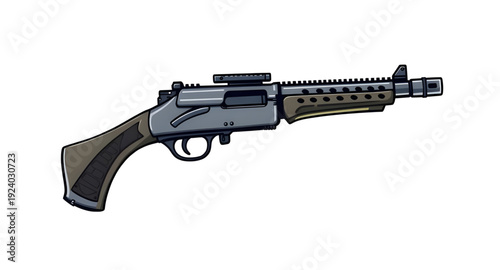 rifle, assault, gun, weapon, firearm, cartoon, illustration, isolated, white, military, army, combat, tactical, shooter, battle, defense, war, ammo, magazine, barrel, trigger, stock, sight, modern, au