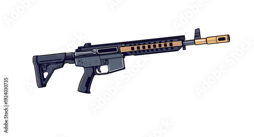 assault, rifle, firearm, gun, weapon, cartoon, illustration, isolated, white, military, combat, army, tactical, shooter, battle, defense, war, ammo, magazine, barrel, trigger, stock, sight, modern, au