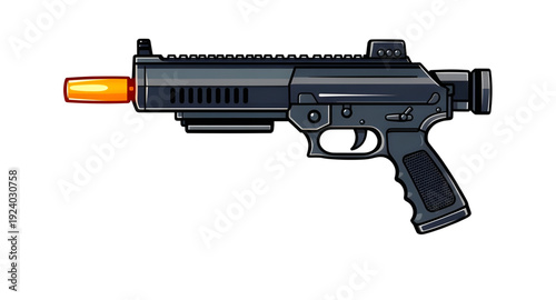 assault, rifle, firearm, gun, weapon, cartoon, illustration, isolated, white, military, combat, army, tactical, shooter, battle, defense, war, ammo, magazine, barrel, trigger, stock, sight, modern, au