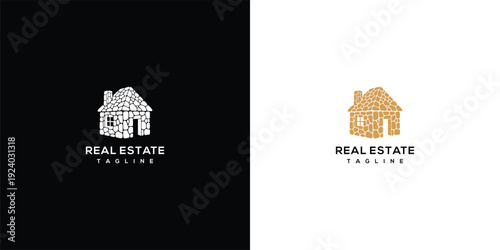 Real Estate House Logo Design - Modern Textured Home Icon for Property Business Branding.