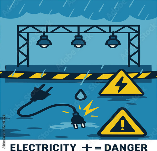 Rainy day electrical hazard and danger warning