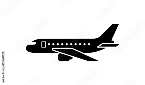 Minimal Jet Airplane Side View Icon Silhouette Vector Design