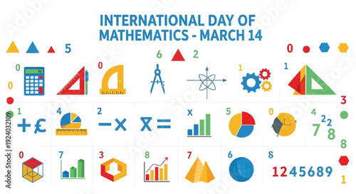 Vibrant math symbols and icons celebrating International Day of Mathematics