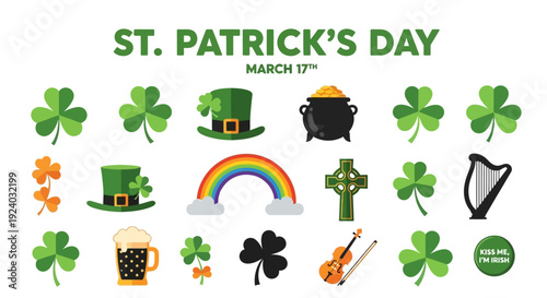 Vibrant St. Patrick's Day icons and symbols for festive celebrations
